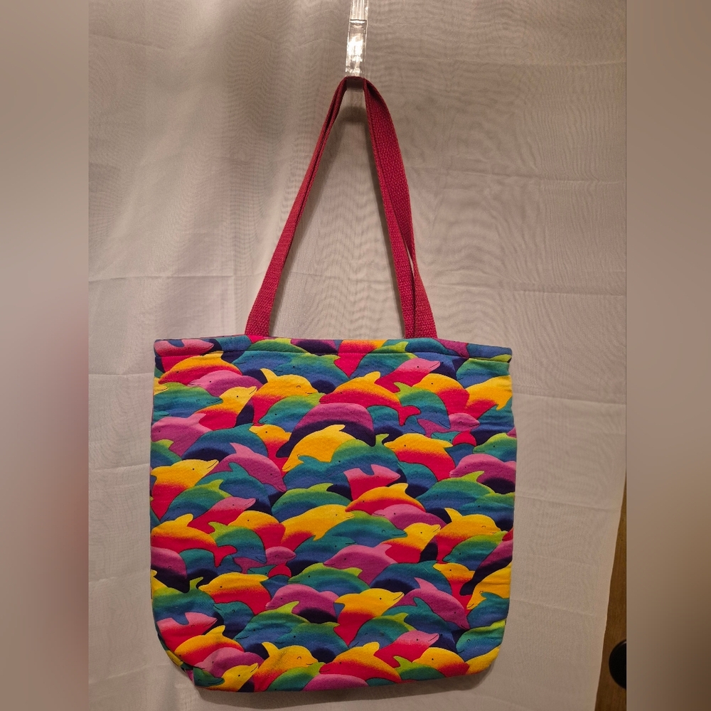 Colorful 15X15 Handmade Dolphin Print Tote Bag